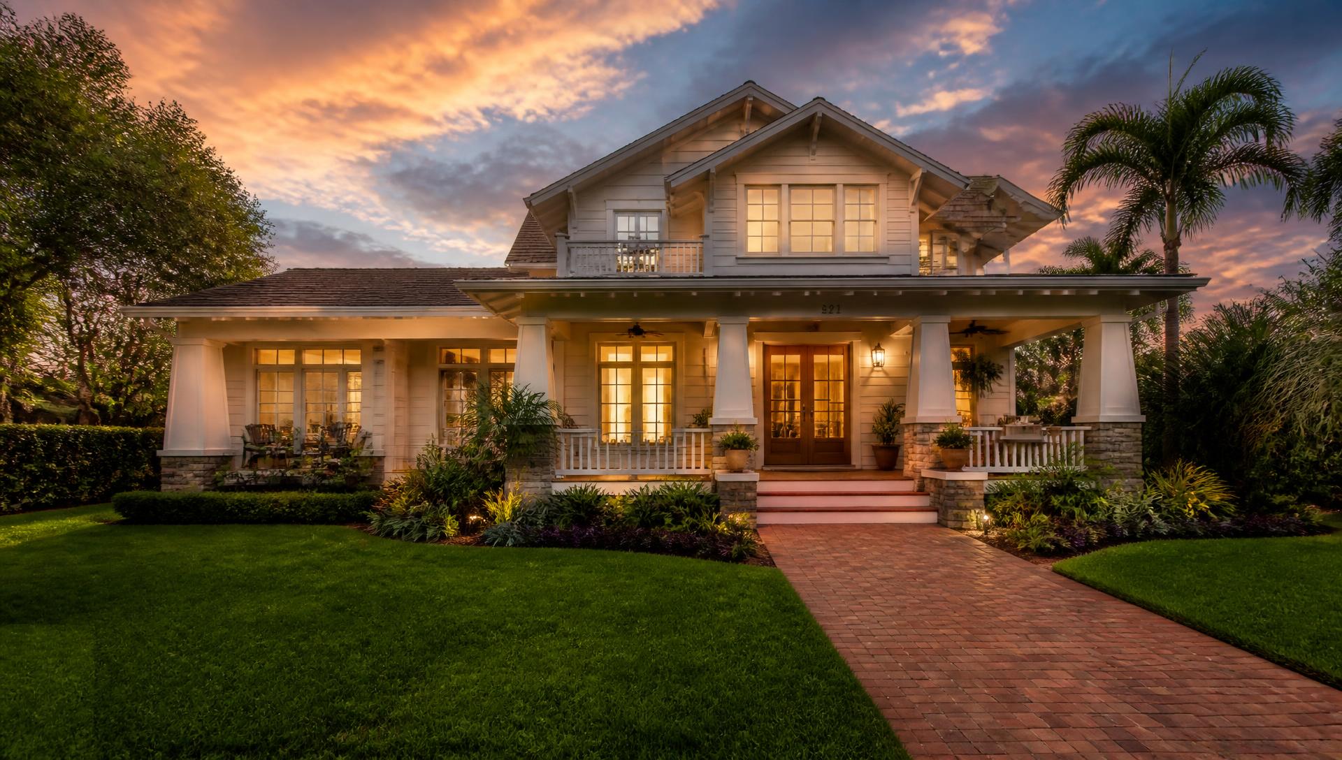 Beautifully renovated Florida home exterior at golden hour